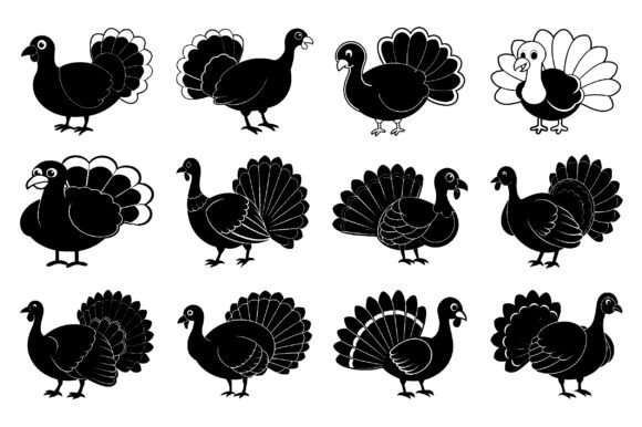 12 Happy Turkey Silhouette Vector Bundle: Your Ultimate Thanksgiving Design Resource