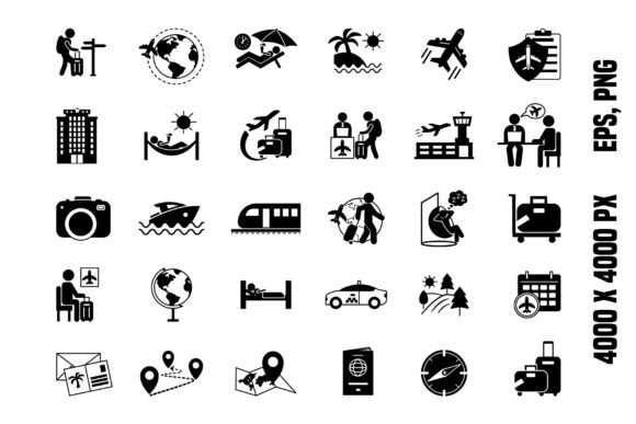 Black Travel Icons Set: Essential Design Assets