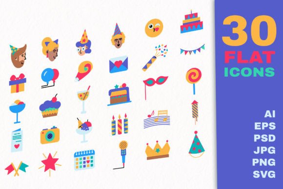 Flat Party Icons: Elevating Festive Design with Vibrant Vector Graphics
